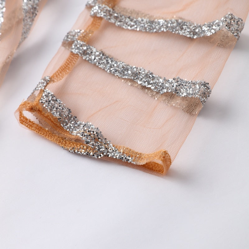 Mesh Sequin Split Fishtail V-Neck Maxi Dress