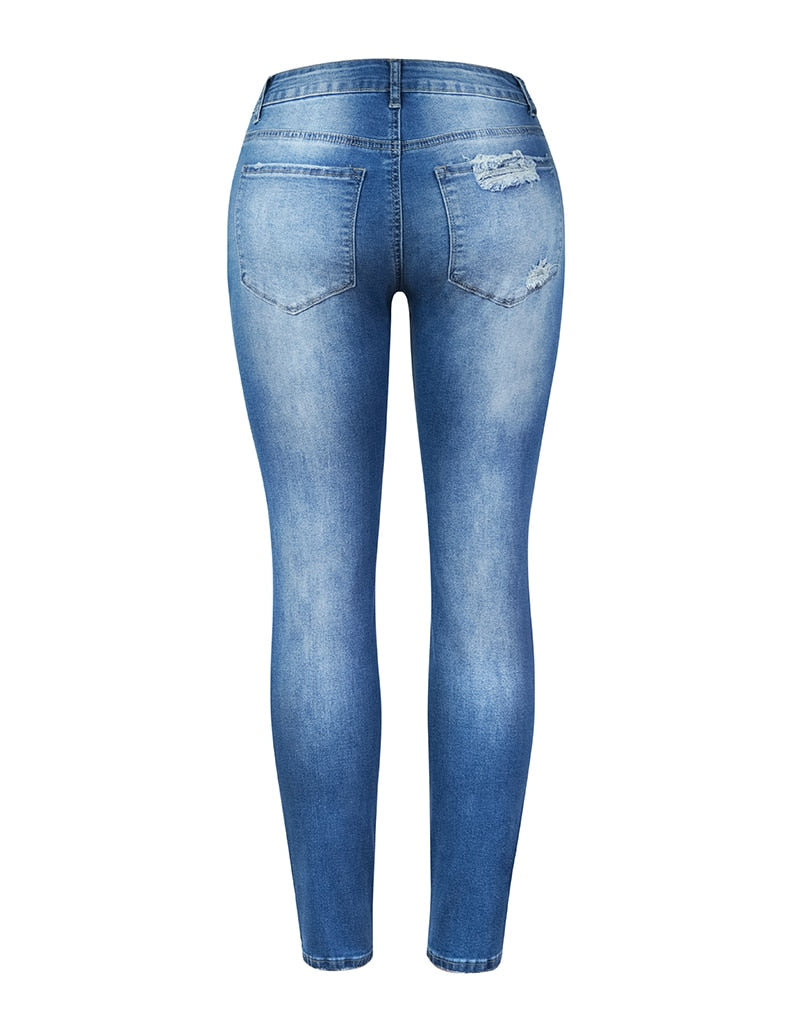 Blue Ripped High Waist Slim Denim Jean