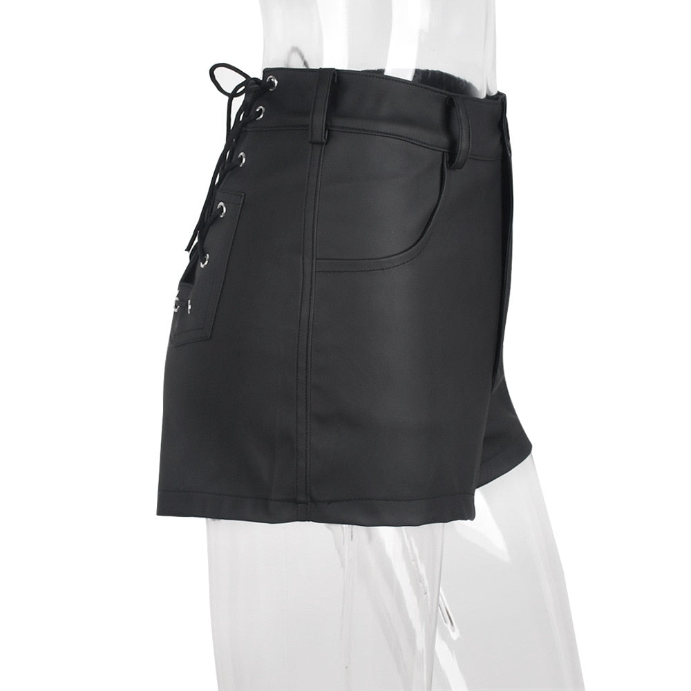 Hollow Lace-up Matte PU Trendy Short