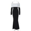 Black White Off Shoulder Long Sleeve Maxi Dress