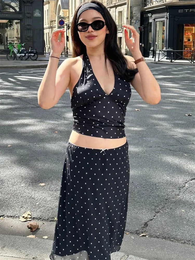 Lace Up Bow Sleeveless Top Skirt Mini Dress