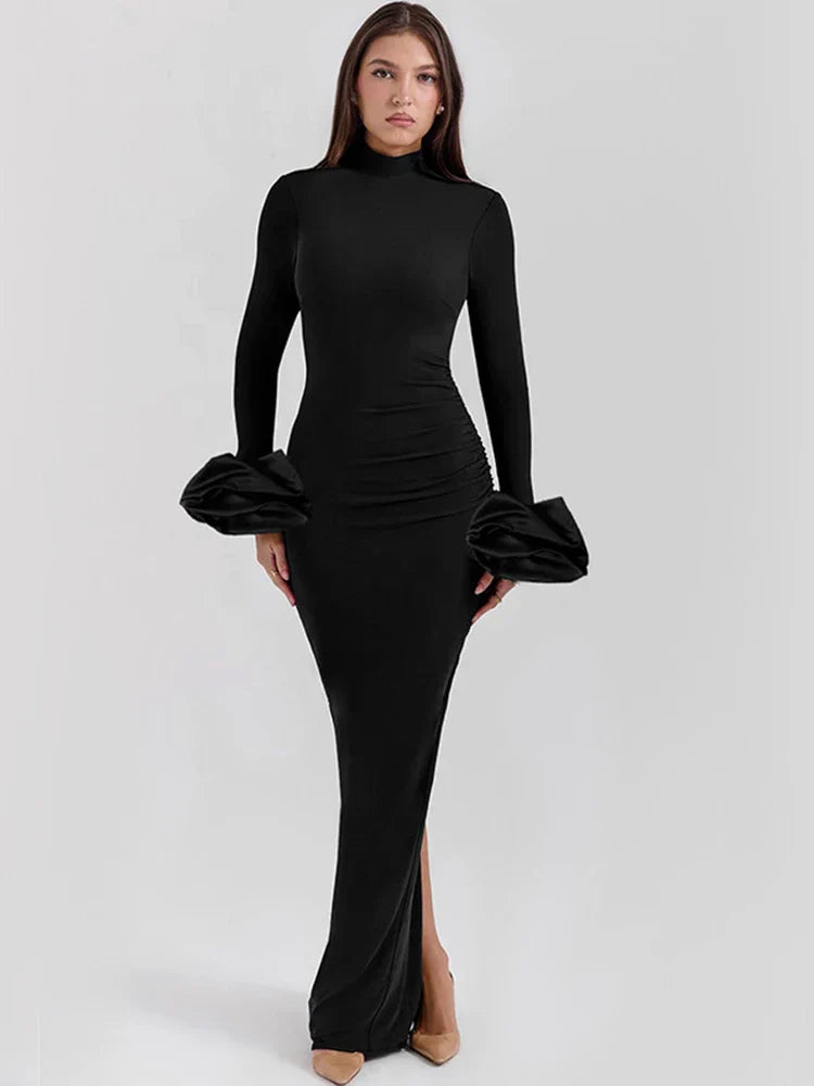 Bubble Long Sleeve Flowy Maxi Dress