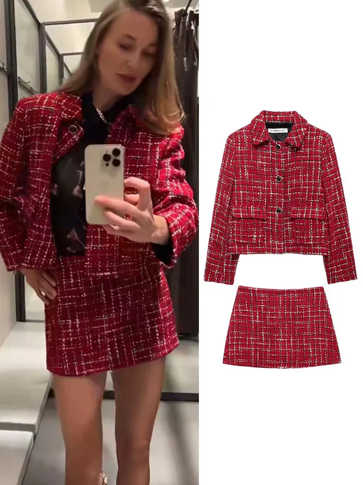 Plaid Lapel Coat Side Zipper Short Mini Dress
