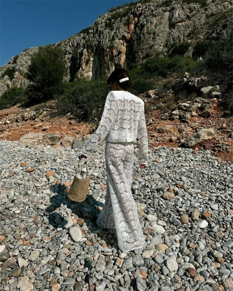 White Lace Two-Piece Loose Pants Party Dress