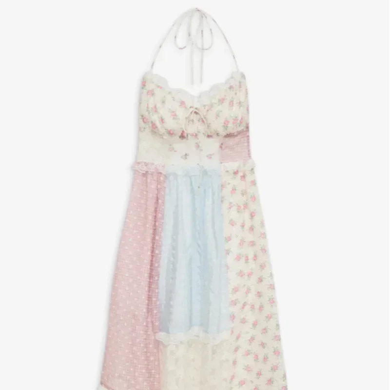 Lace Patchwork Halter Maxi Party Dress