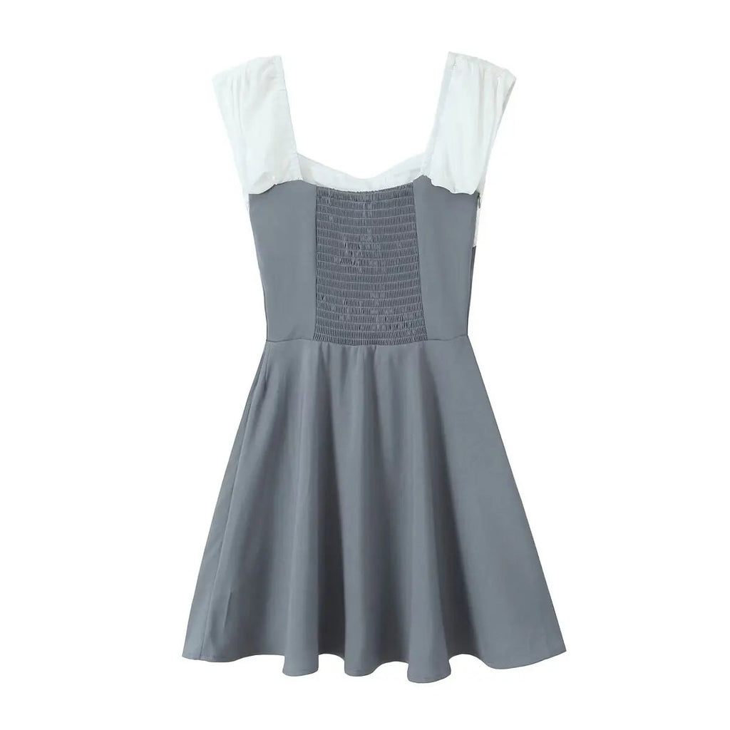 Contrast Slash Shoulder Elastic Back Mini Party Dress