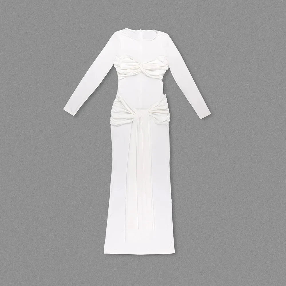 O-Neck Long Sleeve Robe Fashion Maxi Dress