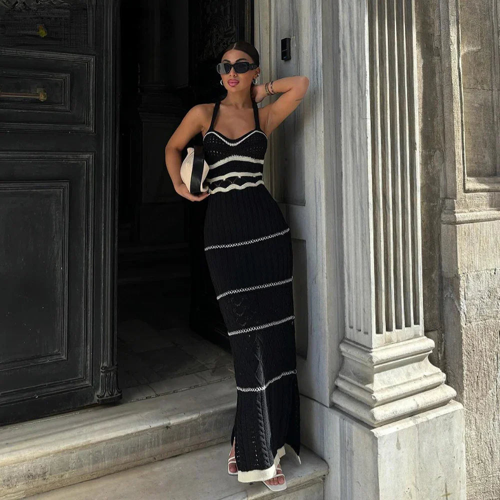 Striped Knit Casual Midi Dress