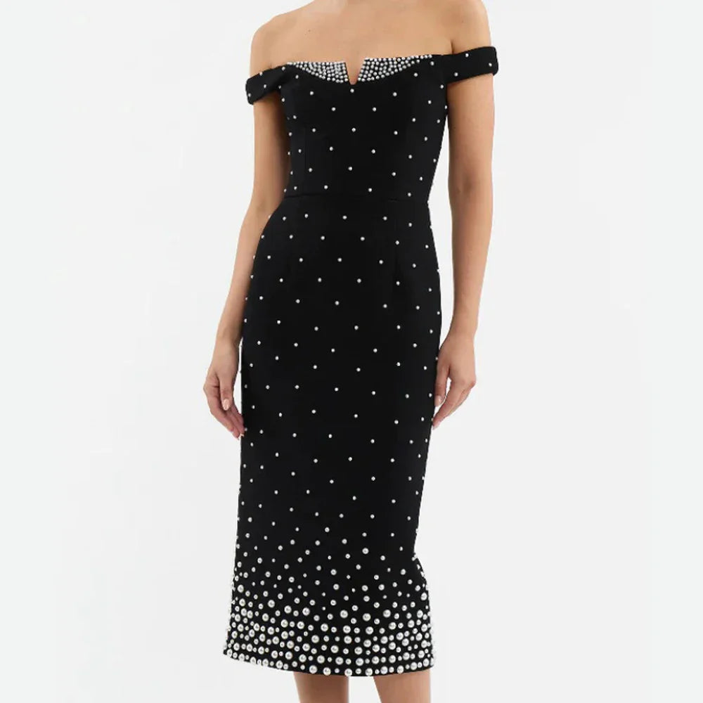 Pearl One Shoulder Elegant Party Dress