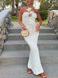 Floral Halter Summer Backless Splice Maxi Dress