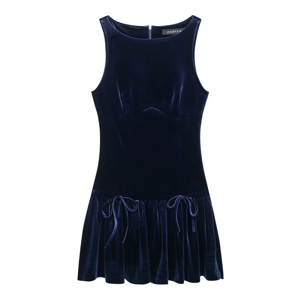 Bow Crew Neck Sleeveless Mini Party Dress