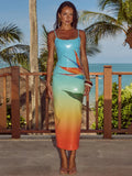 Floral Sequin Spaghetti Strap Maxi Dress