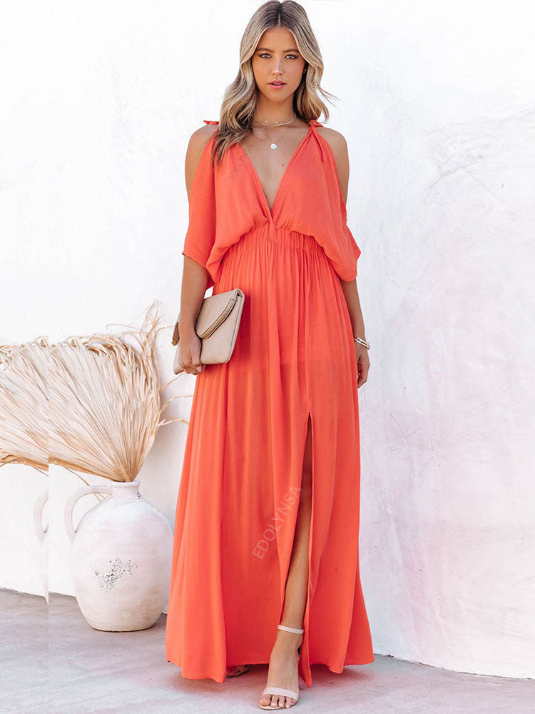 Solid Color Beach Style Maxi Dress