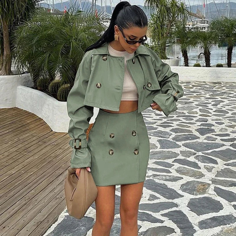 Button Splice Short Jacket Suit Mini Dress