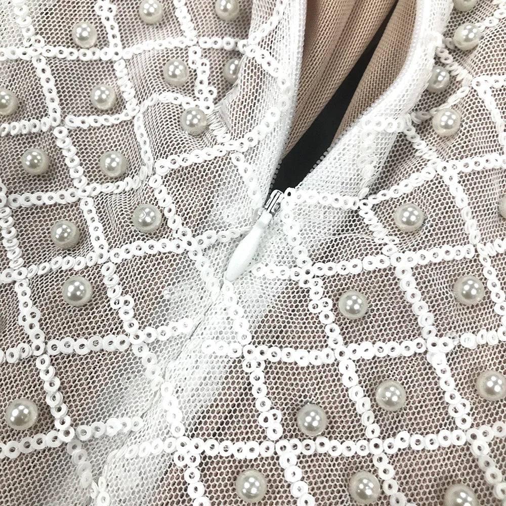 Pearl Sequin Long Sleeve Party Mini Dress