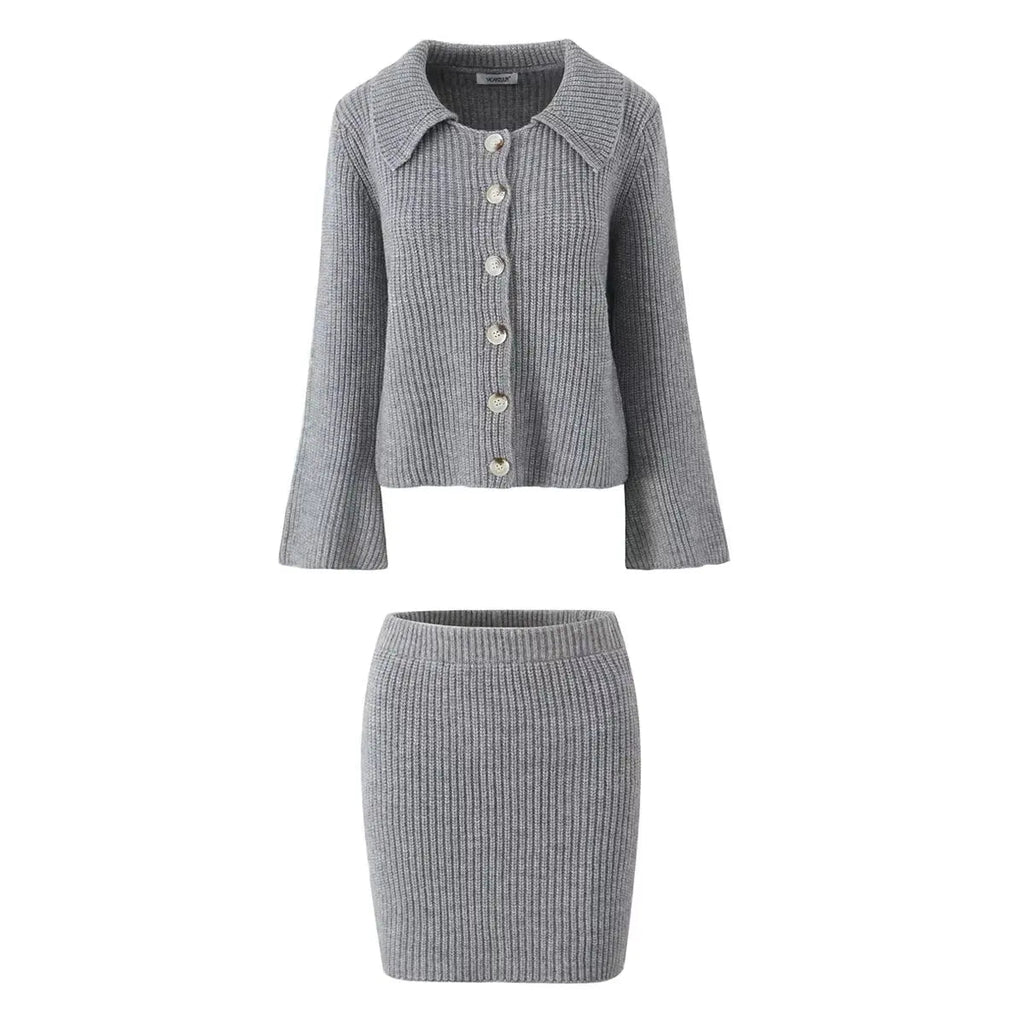 Lapel Cardigan Elastic Waist Mini Skirt Party Dress