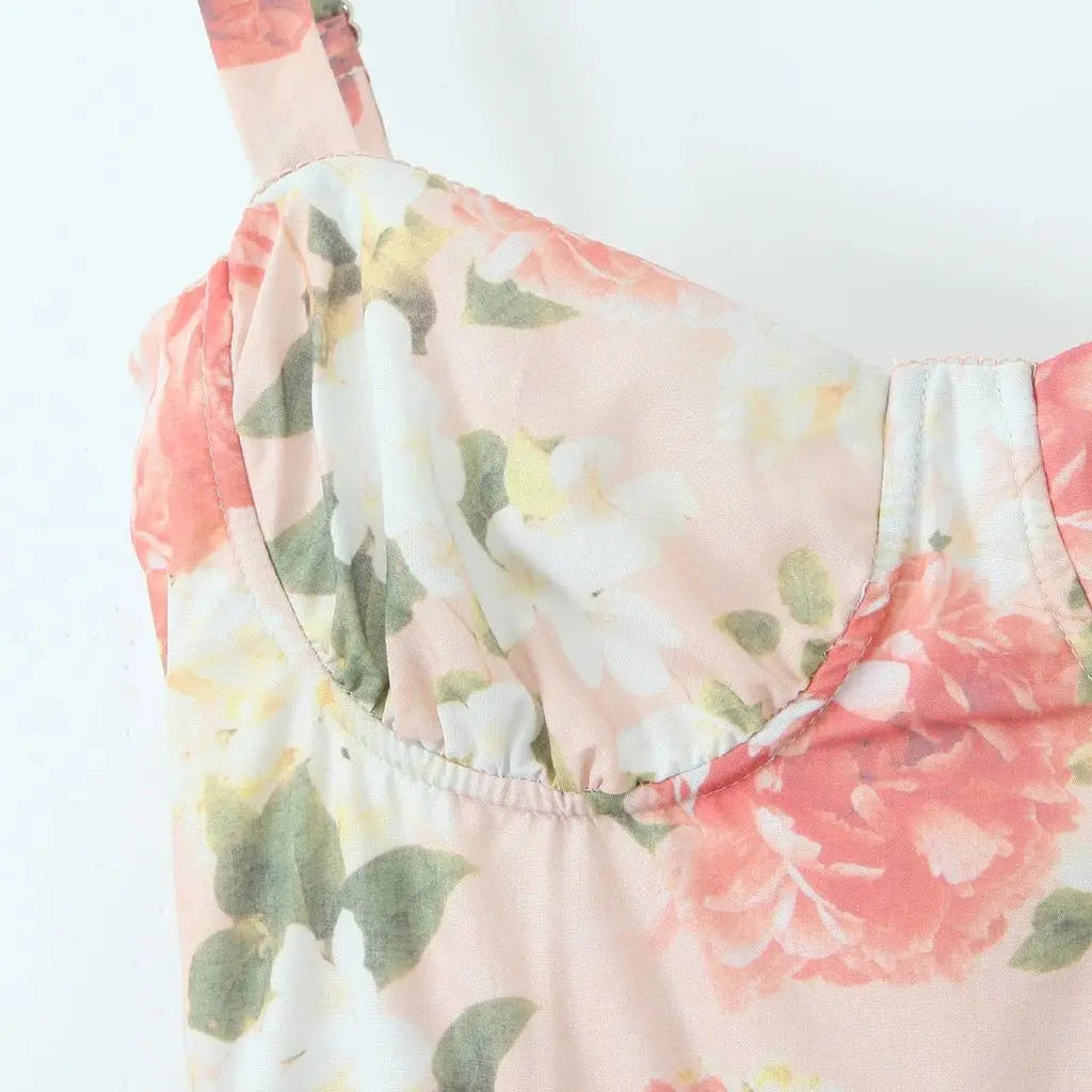 Floral Corset Ruffled Bra Top Midi Dress