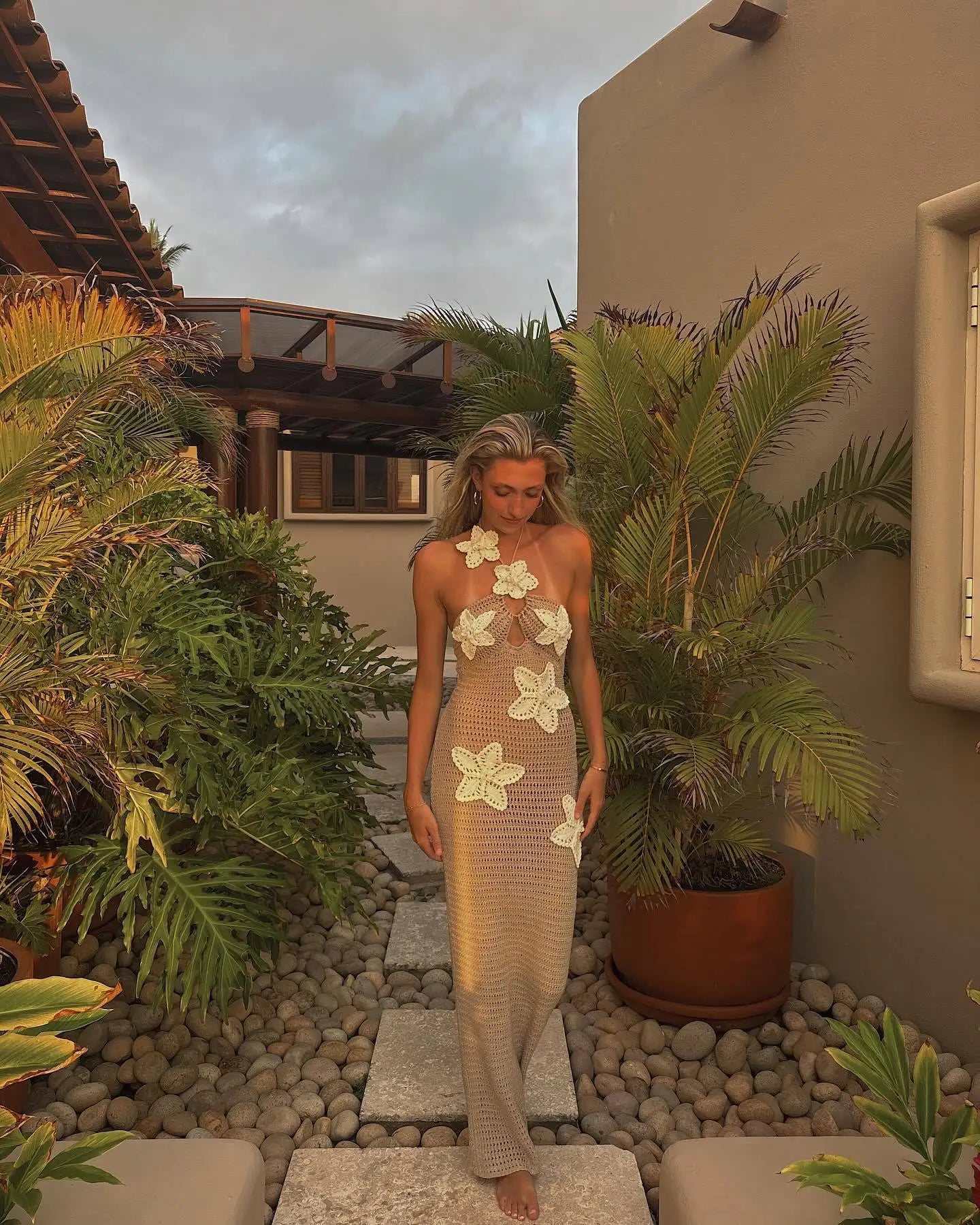 Floral Halter Summer Backless Splice Maxi Dress