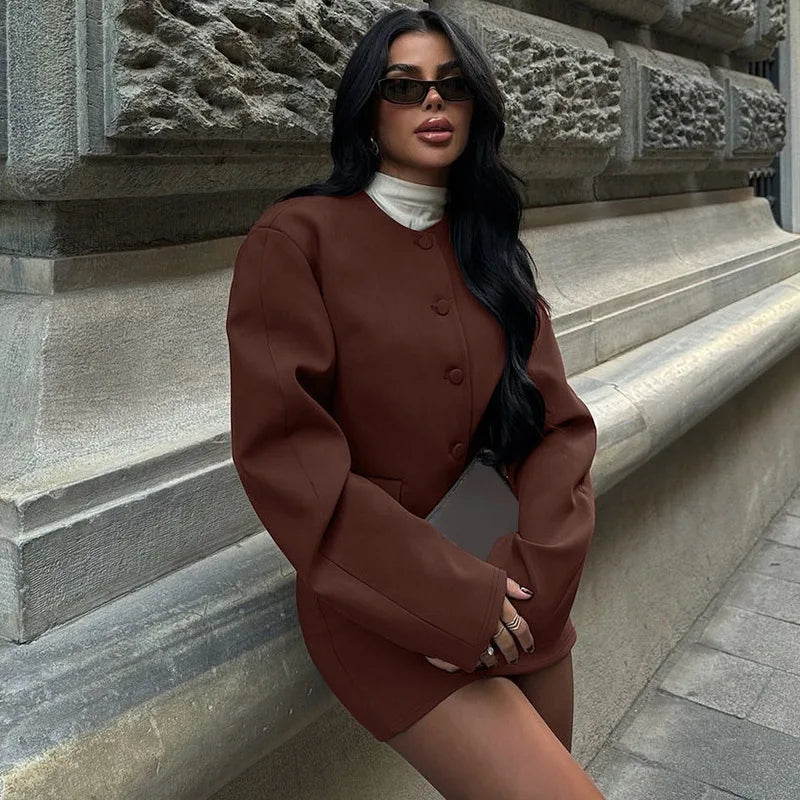 Round Neck Long Sleeve Mini Suit Sweater