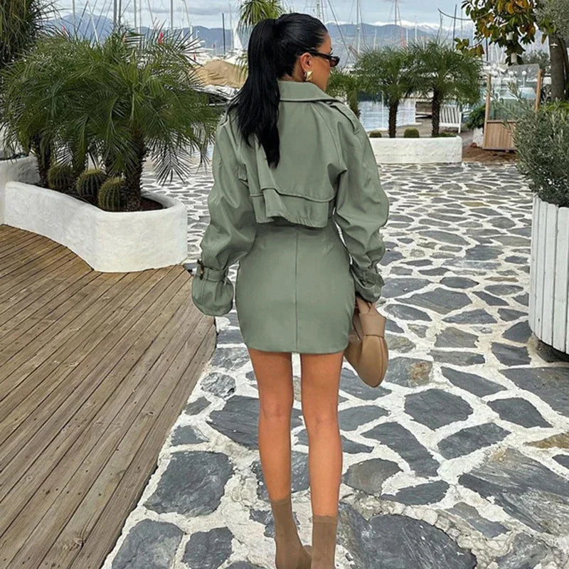 Button Splice Short Jacket Suit Mini Dress