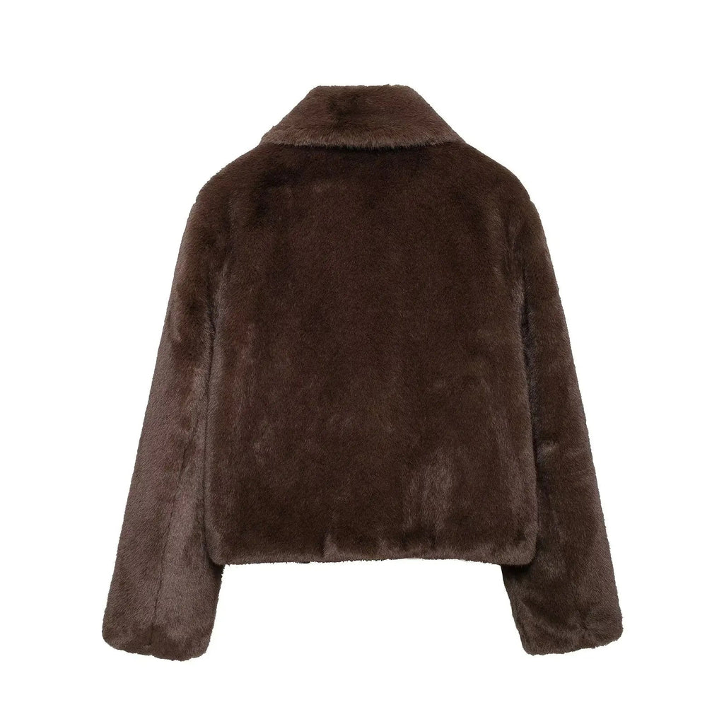 Lapel Side Pocket Faux Fur Jacket Party Dress