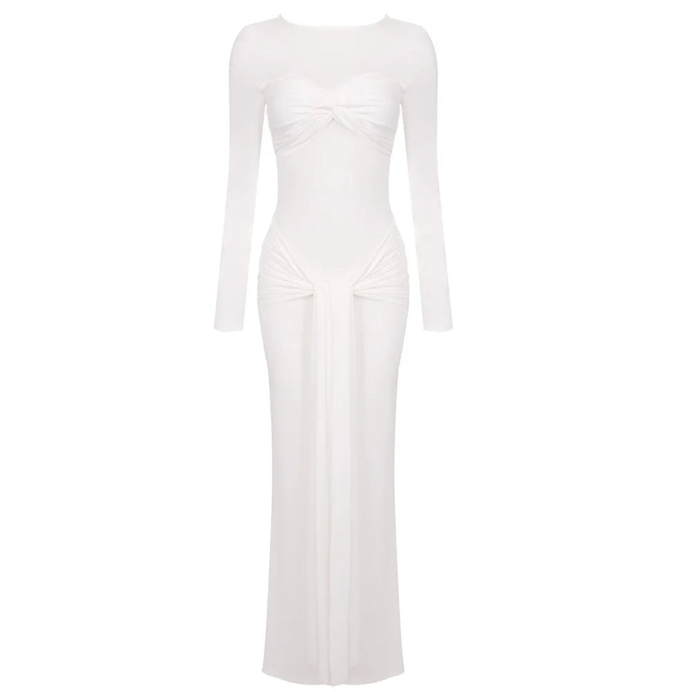 O-Neck Long Sleeve Robe Fashion Maxi Dress