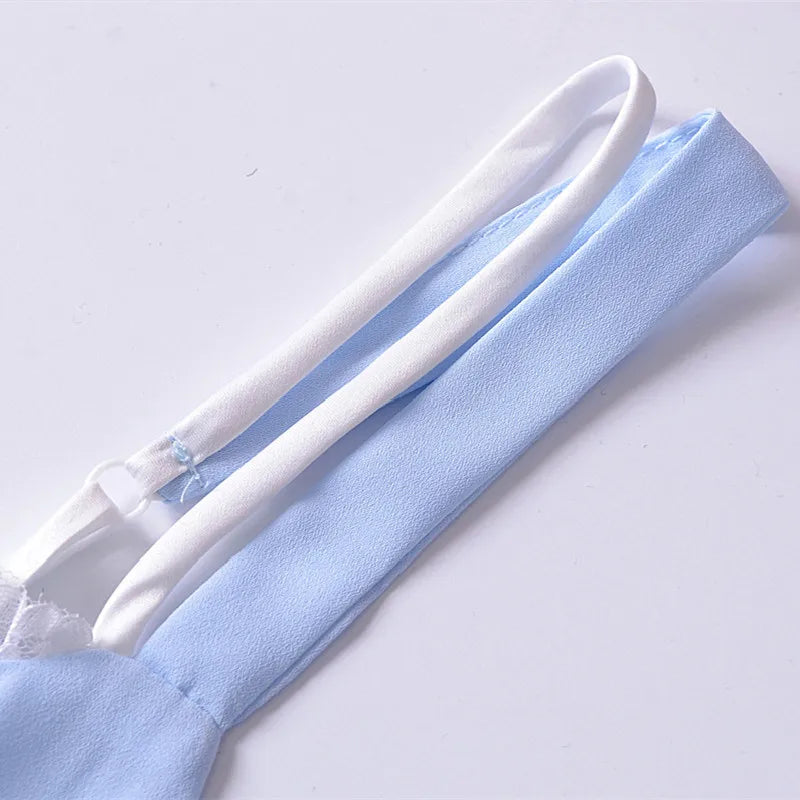 Light Blue Spliced Ruffle Hem Midi Dress