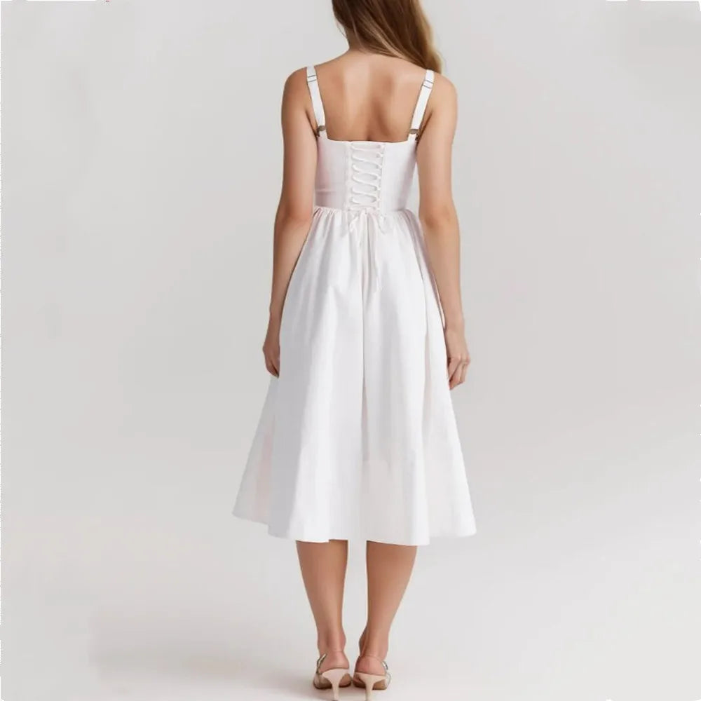 Corset Low Waist White Midi Dress