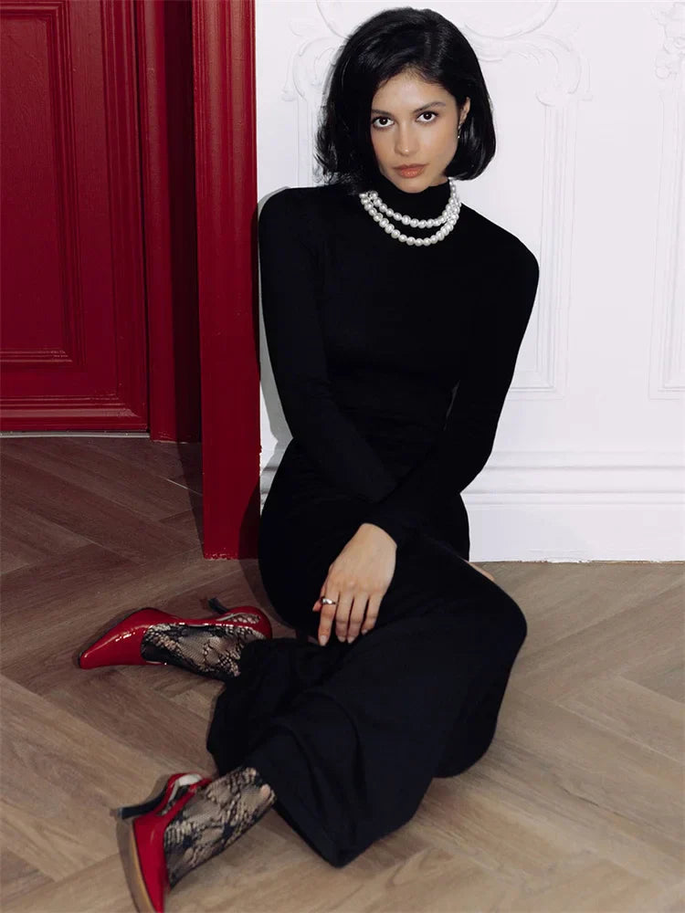 Turtleneck Slim Long Sleeve Maxi Dress
