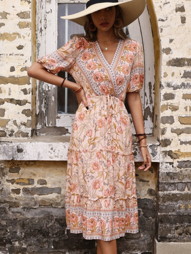 Bohemian Chiffon Holiday Midi Dress