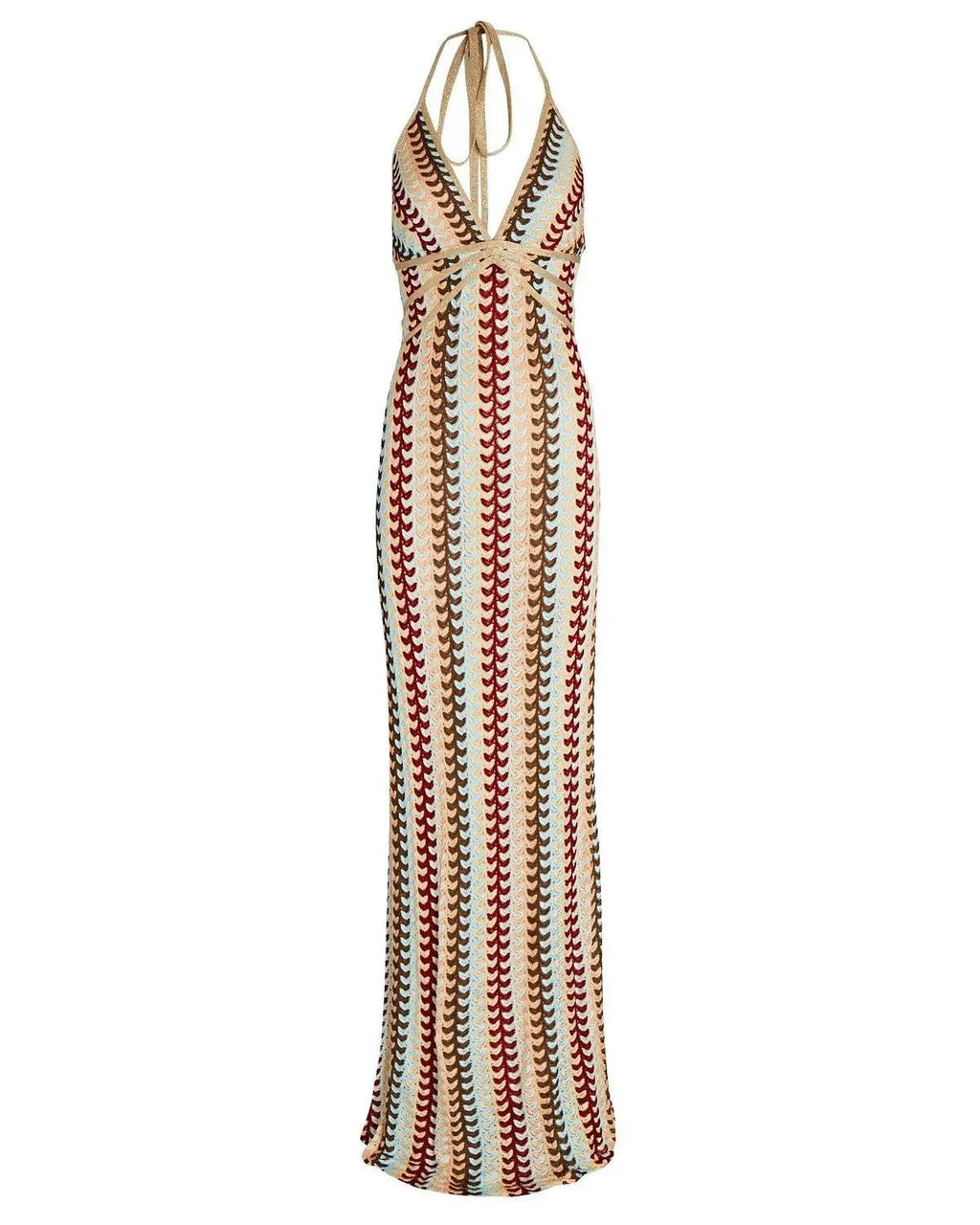 Deep V Neck Crochet Halter Backless Maxi Dress
