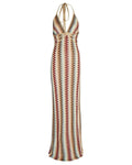 Deep V Neck Crochet Halter Backless Maxi Dress