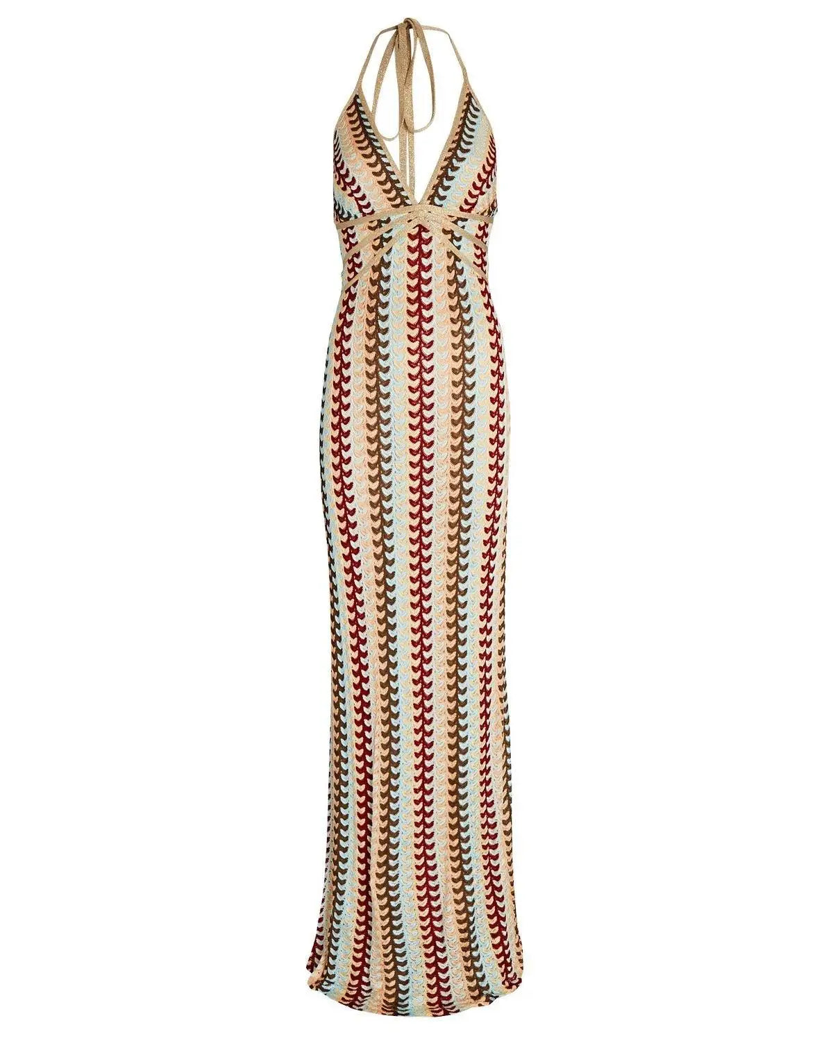 Deep V Neck Crochet Halter Backless Maxi Dress
