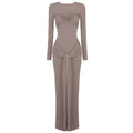 O-Neck Long Sleeve Robe Fashion Maxi Dress