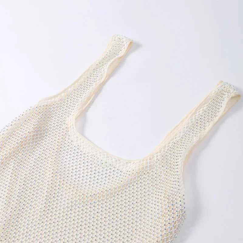 Square Collar Sparkling Diamonds Maxi Dress