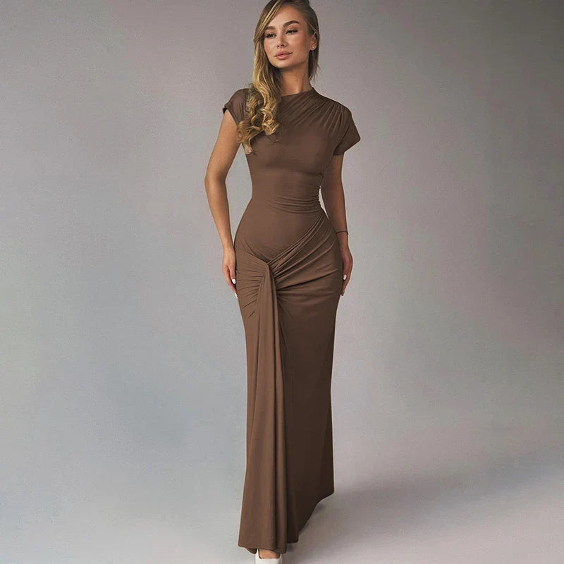 Short Sleeve Curvy Tie-Up Flattering Maxi Dress