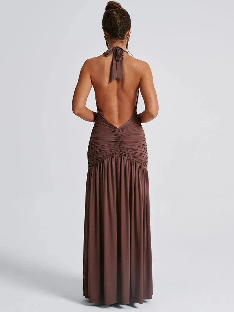 Open Back Solid Thigh High Split Party Dress