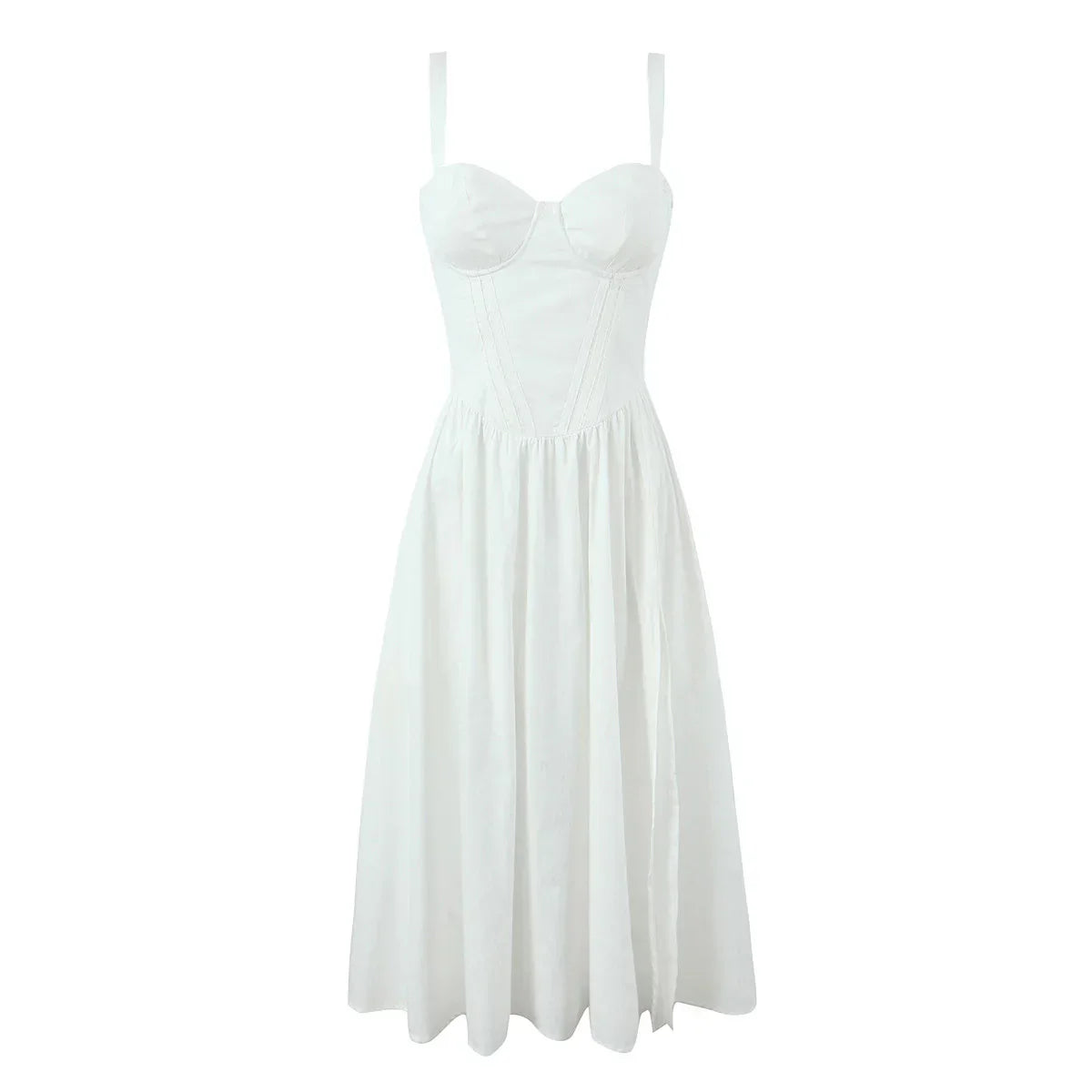 Corset Low Waist White Midi Dress