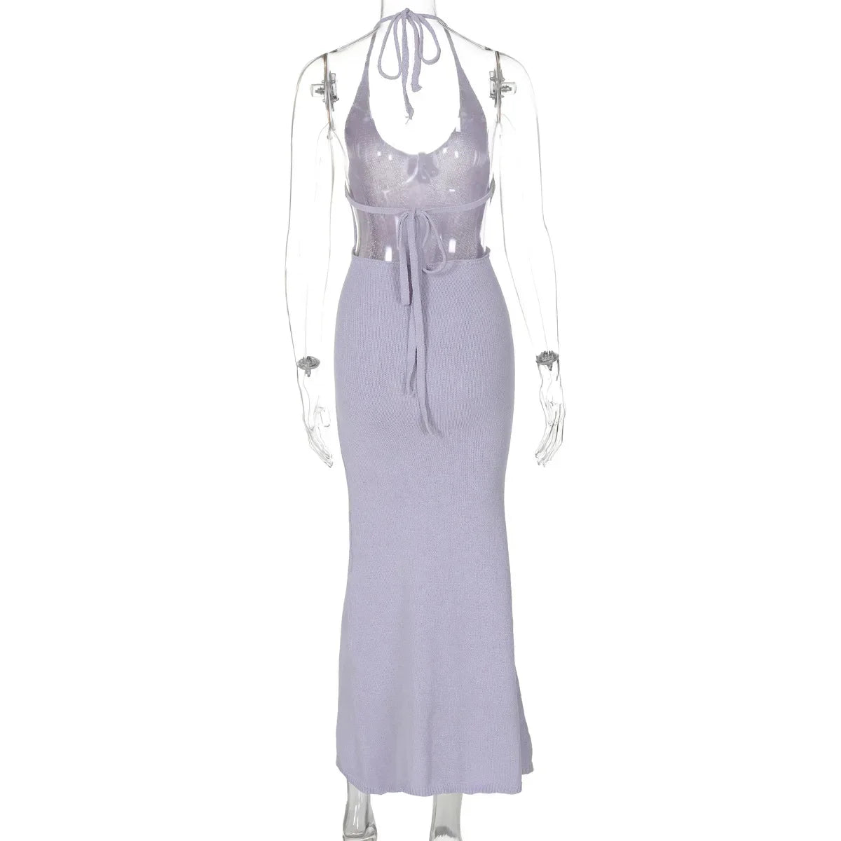 Floral Knit Hollow Out Lace-Up Maxi Dress
