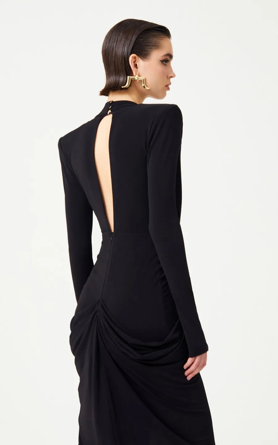 Deep V Neck Long Sleeve Black Party Maxi Dress