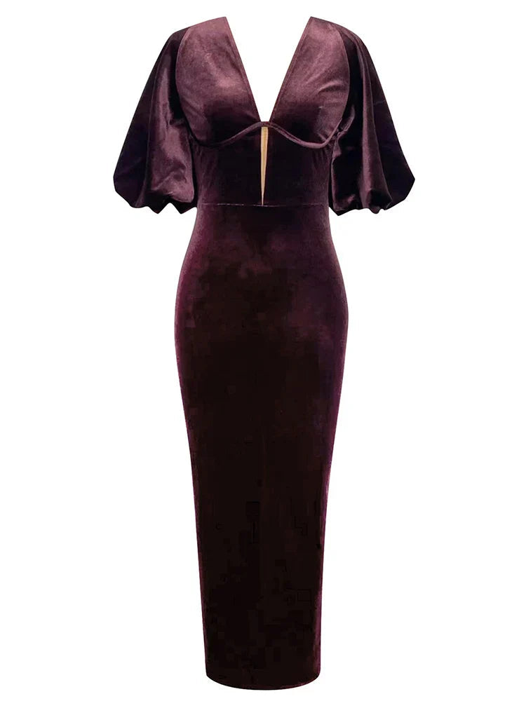 Backless Puff Lantern Sleeve Maxi Party Dress