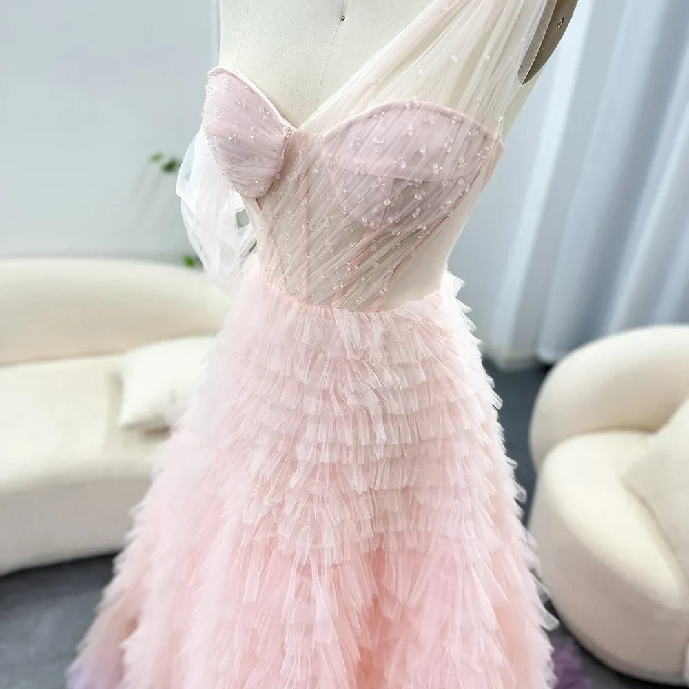 Pink Lilac One Shoulder Ball Gown Party Dress