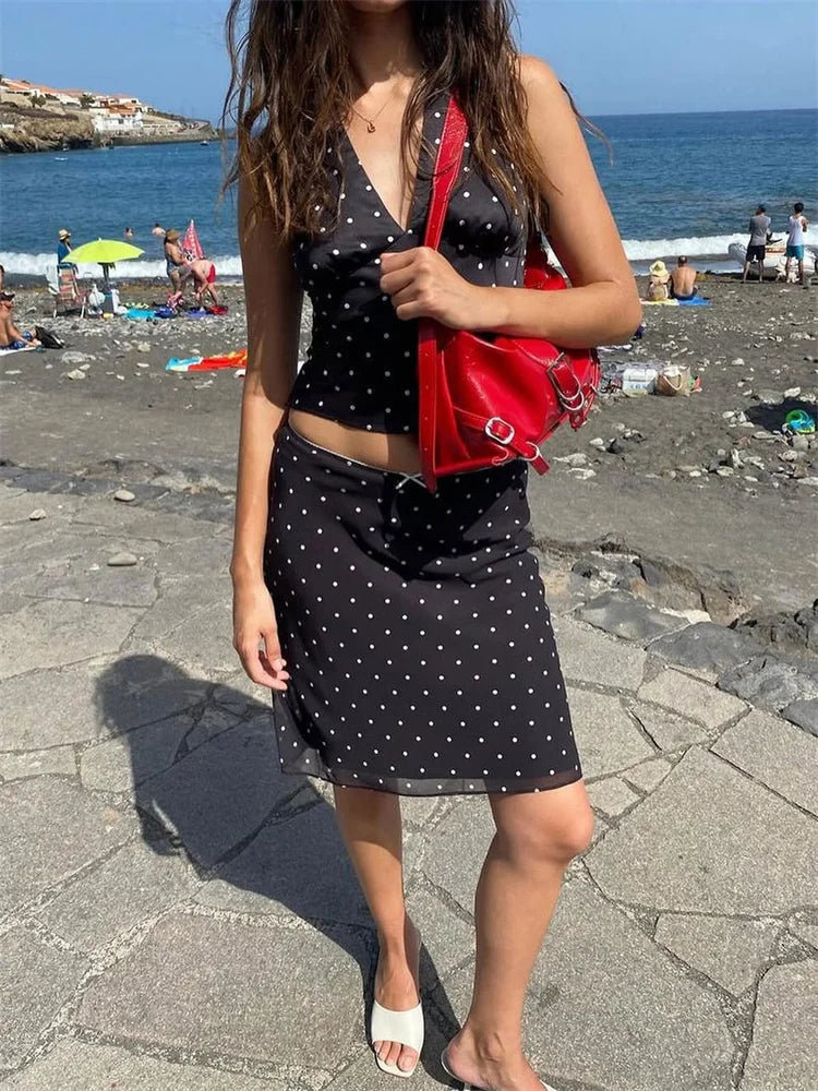 Lace Up Bow Sleeveless Top Skirt Mini Dress