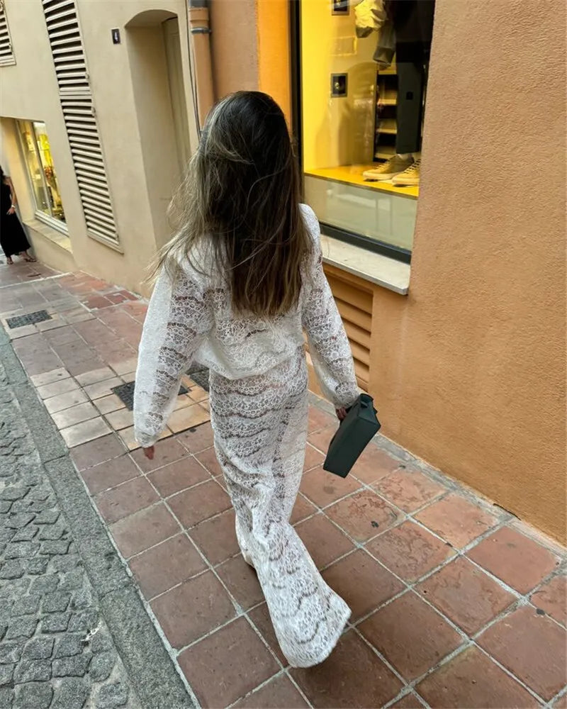 White Lace Two-Piece Loose Pants Party Dress