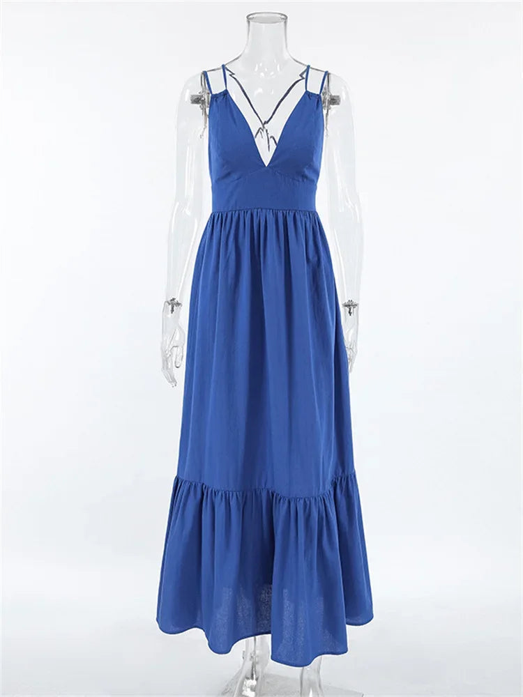 Patchwork Sleeveless Solid Color Maxi Dress