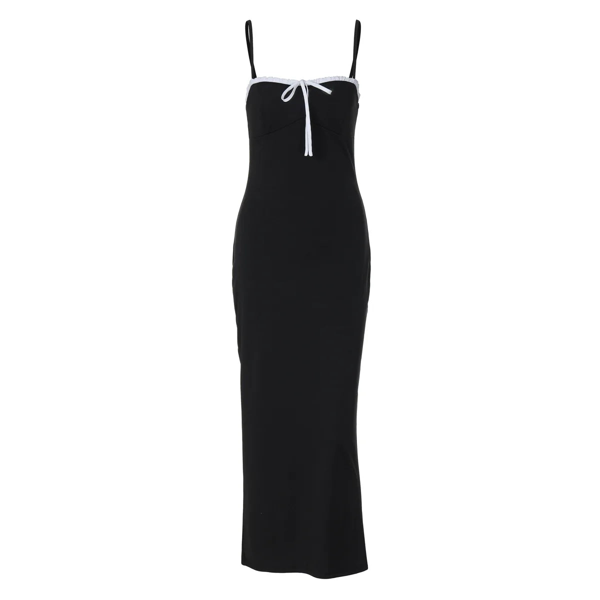 Open Back Lace Patchwork Black Strap Maxi Dress