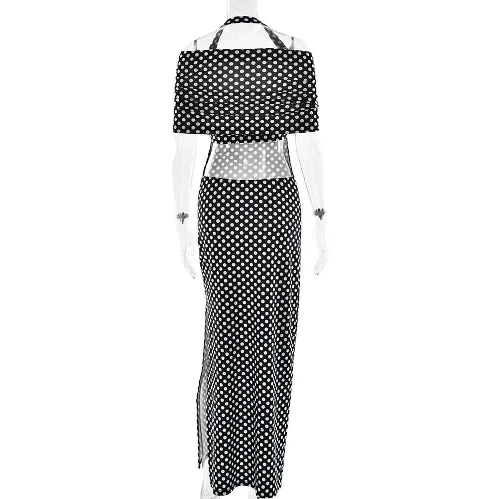Black Polka Dot Off-Shoulder Maxi Dress
