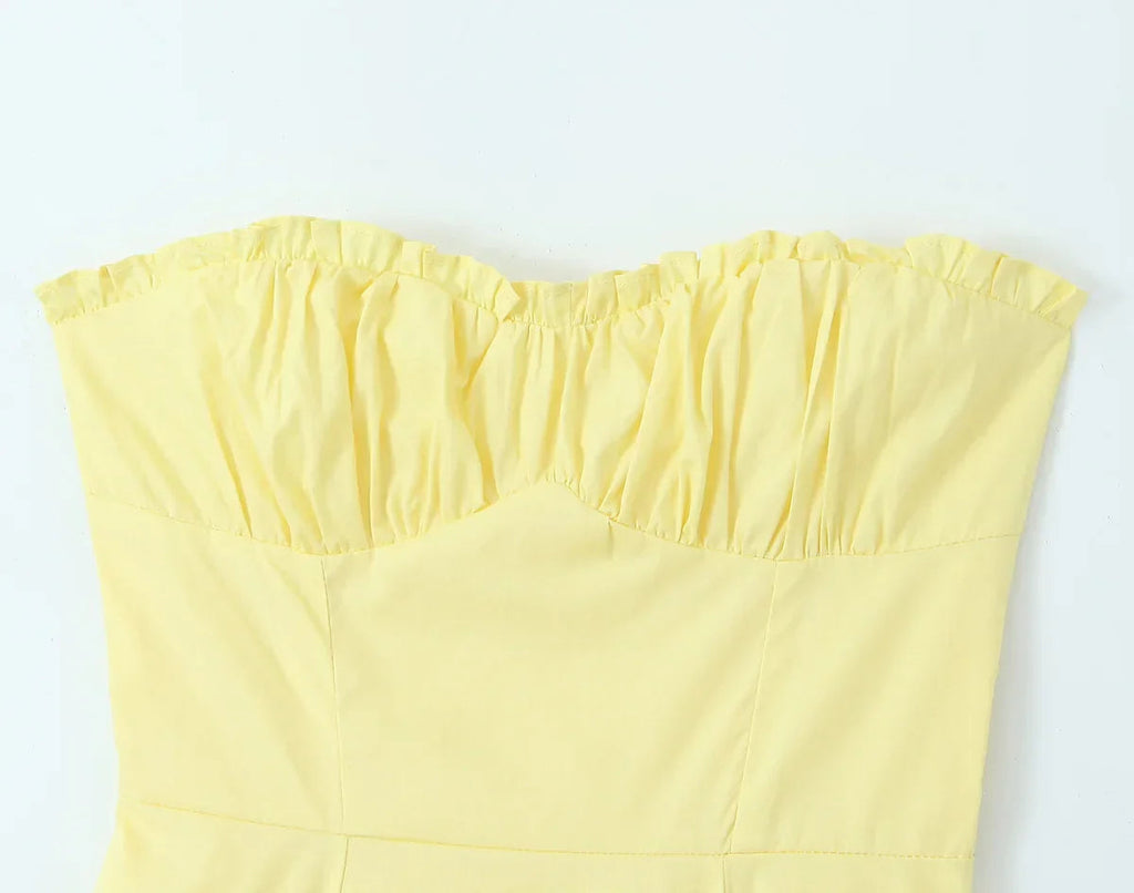 Yellow Slit Cross Laced Top Midi Dress