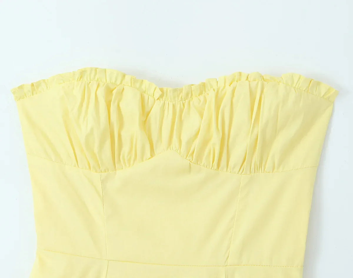Yellow Slit Cross Laced Top Midi Dress