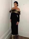 Leopard Print Fluff Spliced Maxi Dress